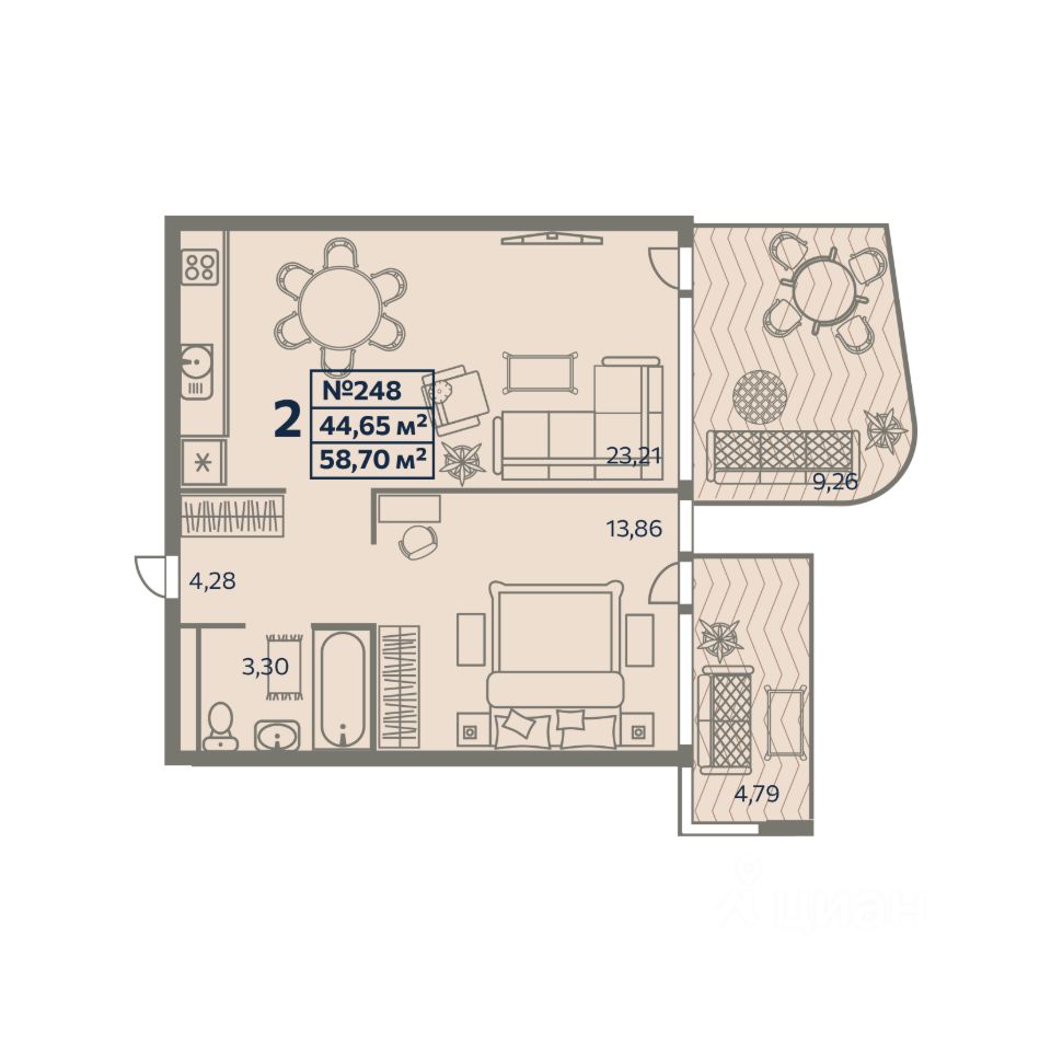 Купить апартаменты-студию 58,7м² ш. Симферопольское, 177, Крым респ.,  Сакский район, Лесновское с/пос, Прибрежное село - база ЦИАН, объявление  297153594