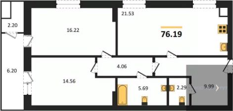 2-комн.кв., 76 м², этаж 20