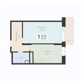 1-комн.кв., 53 м², этаж 6