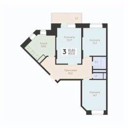 3-комн.кв., 83 м², этаж 8