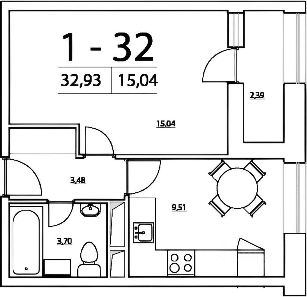 Планировка этой квартиры по данным Циан