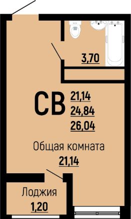 студия, 26 м², этаж 21