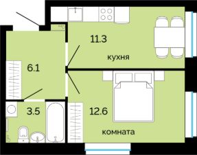 1-комн.кв., 34 м², этаж 1