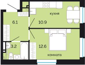 1-комн.кв., 33 м², этаж 2