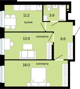 2-комн.кв., 56 м², этаж 1