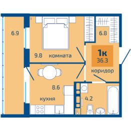 1-комн.кв., 36 м², этаж 3