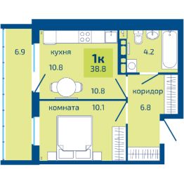 1-комн.кв., 39 м², этаж 7