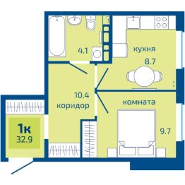 1-комн.кв., 33 м², этаж 2