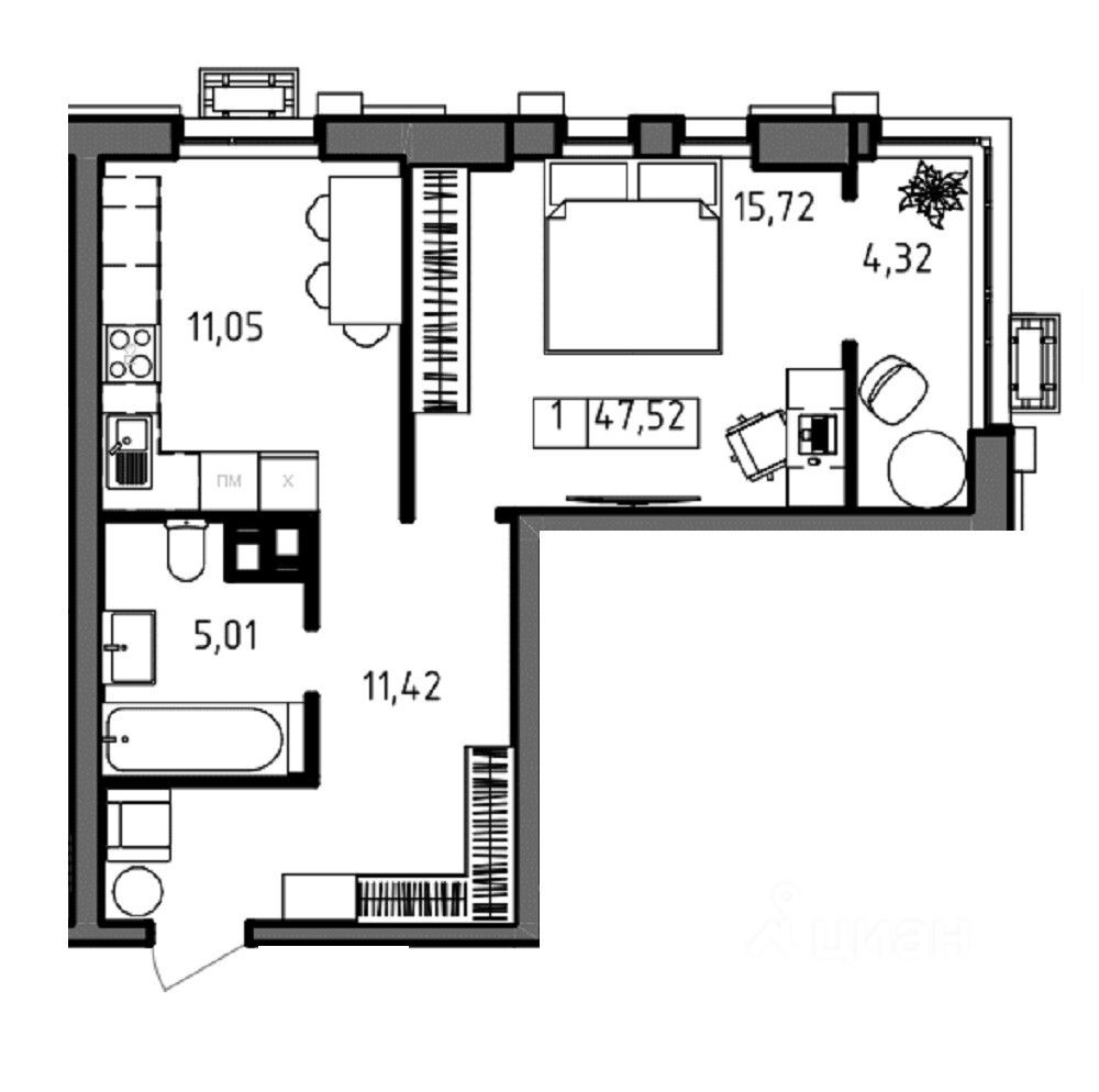 Купить однокомнатную квартиру 47,5м² ул. 8-й Воздушной Армии, 3, Волгоград,  Волгоградская область - база ЦИАН, объявление 293887077