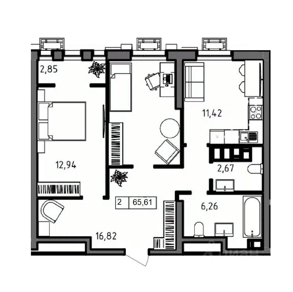 Продаю двухкомнатную квартиру 65,6м² ул. 8-й Воздушной Армии, 3, Волгоград,  Волгоградская область - база ЦИАН, объявление 293886668