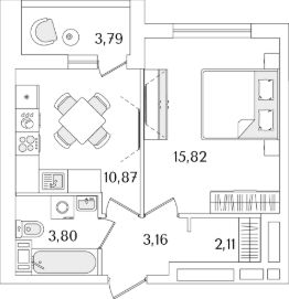 1-комн.кв., 38 м², этаж 11