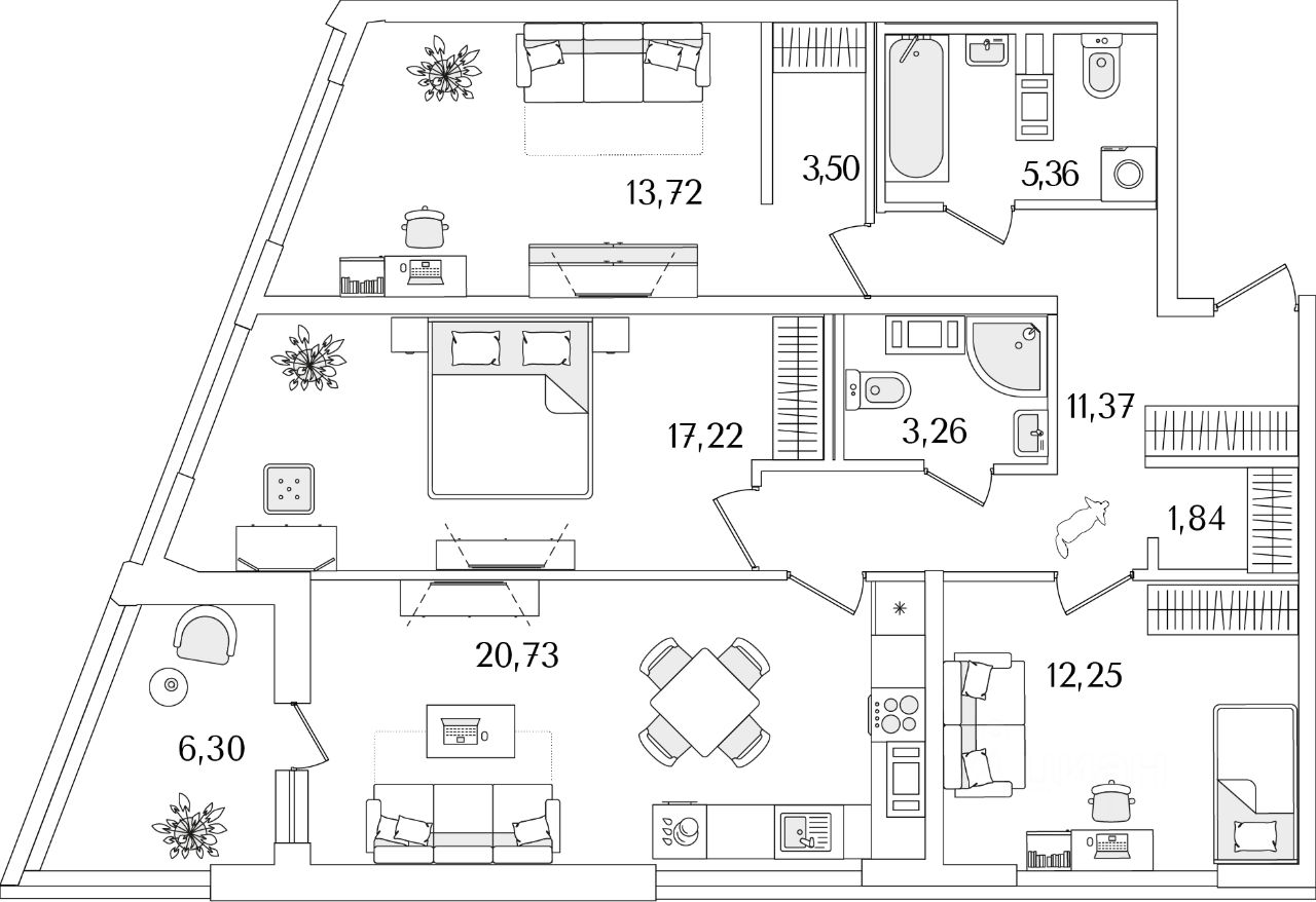 Продажа трехкомнатной квартиры 92,4м² Октябрьская наб., 116,  Санкт-Петербург, м. Пролетарская - база ЦИАН, объявление 297359659