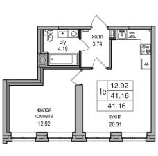 1-комн.кв., 41 м², этаж 1