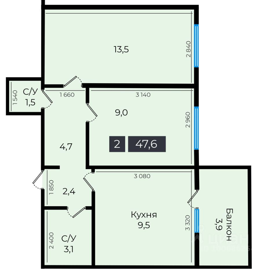 Продается2-комн.квартира,47,4м²