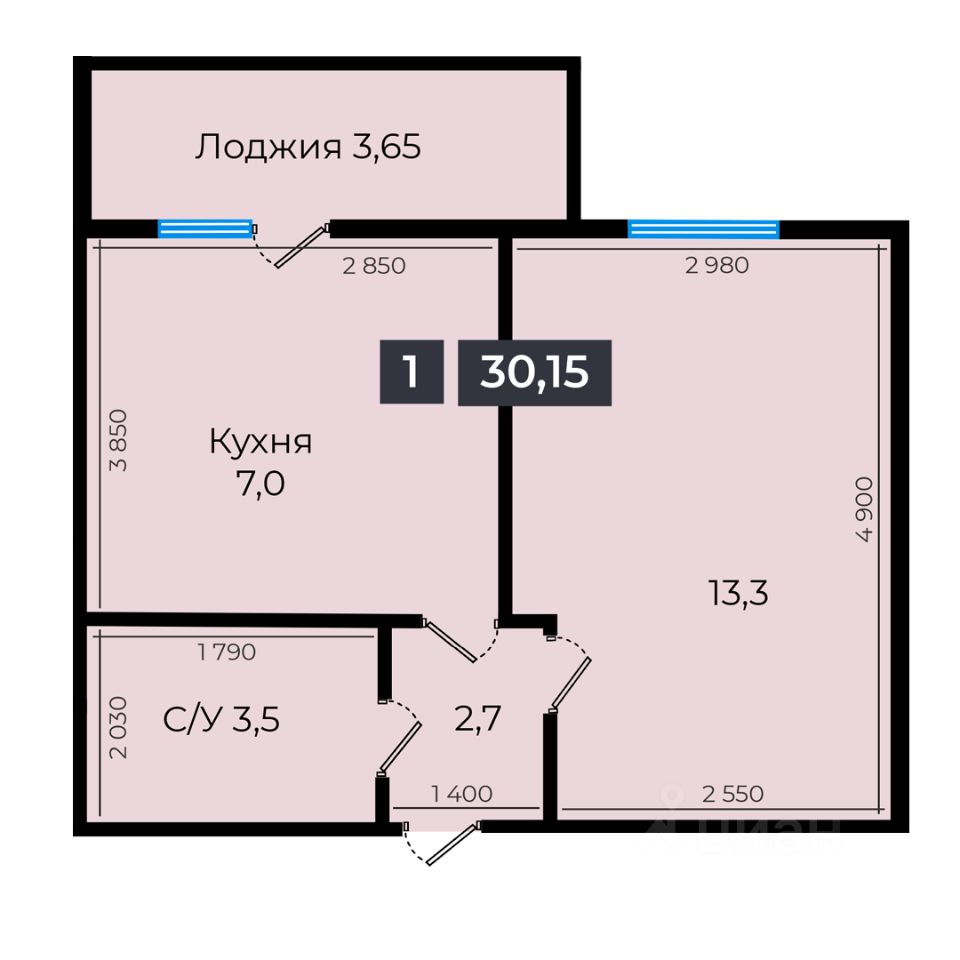 Продаю однокомнатную квартиру 30,6м² ул. Южный обход, 53В, Ставрополь,  Ставропольский край - база ЦИАН, объявление 297370043