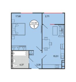 1-комн.кв., 44 м², этаж 4