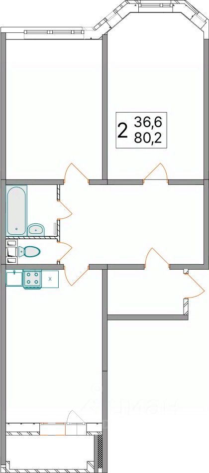 Продажа 2-комнатной квартиры, улица Крыловская, 48