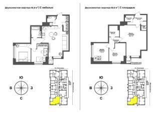 2-комн.кв., 65 м², этаж 1