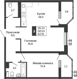 2-комн.кв., 59 м², этаж 19