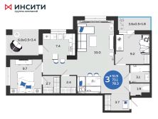 3-комн.кв., 78 м², этаж 24