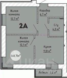 2-комн.кв., 49 м², этаж 7