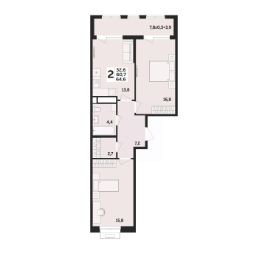 2-комн.кв., 65 м², этаж 2