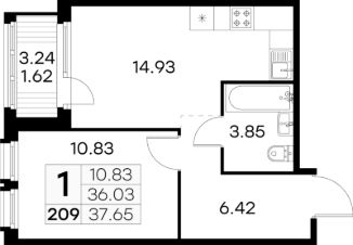 1-комн.кв., 38 м², этаж 8