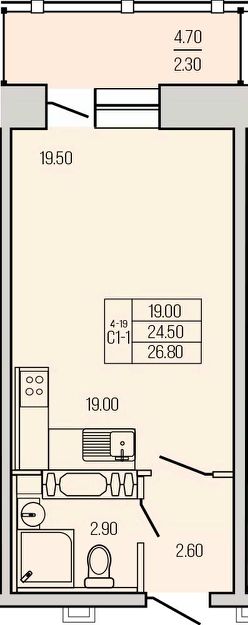 студия, 27 м², этаж 13