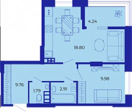 1-комн.кв., 47 м², этаж 1