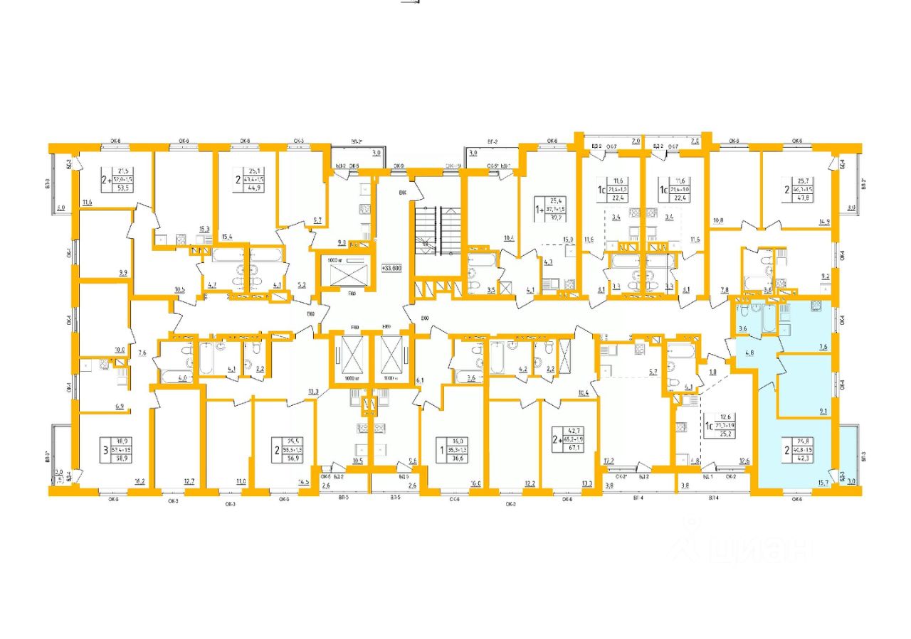 Купить двухкомнатную квартиру 42,4м² Уфа, Башкортостан респ., Инорс-4Б  микрорайон, Акварель жилой комплекс - база ЦИАН, объявление 297576222