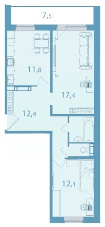 2-комн.кв., 62 м², этаж 10