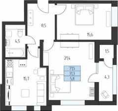 2-комн.кв., 70 м², этаж 1