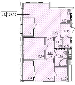 3-комн.кв., 107 м², этаж 2