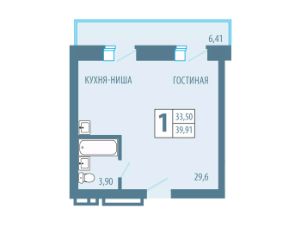 1-комн.кв., 40 м², этаж 1