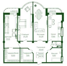 2-комн.кв., 146 м², этаж 13