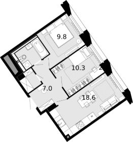 2-комн.кв., 52 м², этаж 12