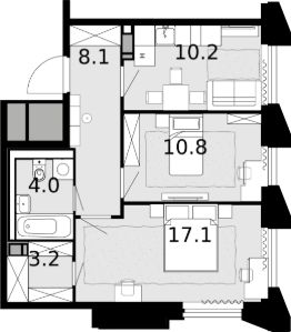 2-комн.кв., 53 м², этаж 13