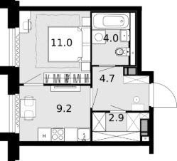 1-комн.кв., 32 м², этаж 20