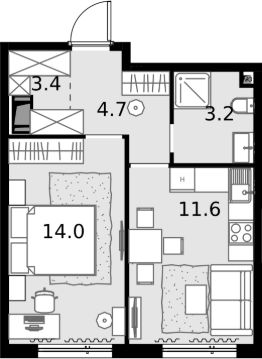 1-комн.кв., 37 м², этаж 24