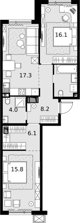 2-комн.кв., 71 м², этаж 25