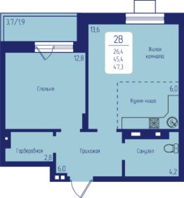 2-комн.кв., 47 м², этаж 11