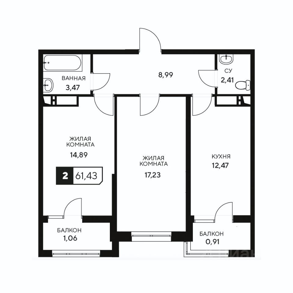 Продажа двухкомнатной квартиры 61,4м² Крестьянская ул., 48, Анапа,  Краснодарский край, Анапский район - база ЦИАН, объявление 297711781