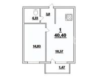 1-комн.кв., 40 м², этаж 2