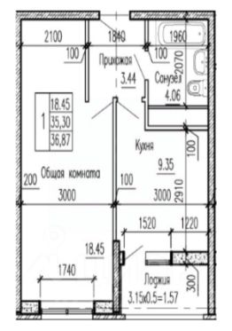 1-комн.кв., 37 м², этаж 17