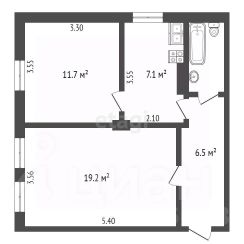 2-комн.кв., 47 м², этаж 1