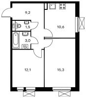 2-комн.кв., 51 м², этаж 12