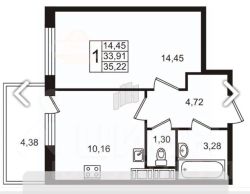 1-комн.кв., 38 м², этаж 8