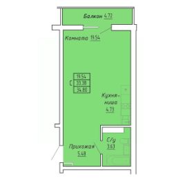 апарт.-студия, 35 м², этаж 8