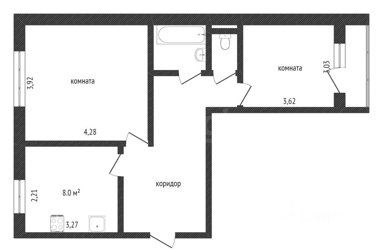 Купить двухкомнатную квартиру 51,7м² ул. Нефтяников, 36, Усинск, Коми респ.  - база ЦИАН, объявление 297861099