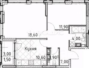 2-комн.кв., 56 м², этаж 4